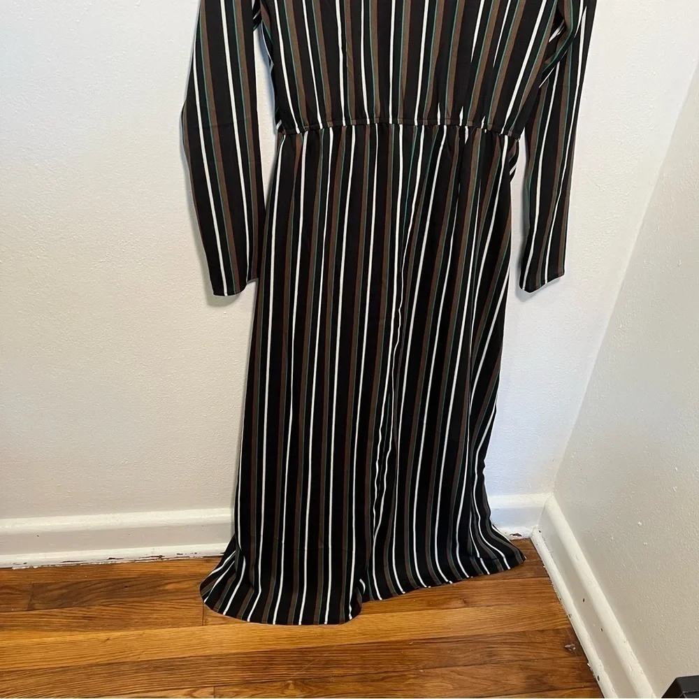 Abound Women's Size Large Button Front Maxi Dress Black Brown Spice Stripes Long